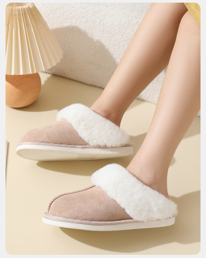 Winter suede fur mouth cotton slippers men home indoor thick sole anti-slip protection Slipper warmer_voghion.com