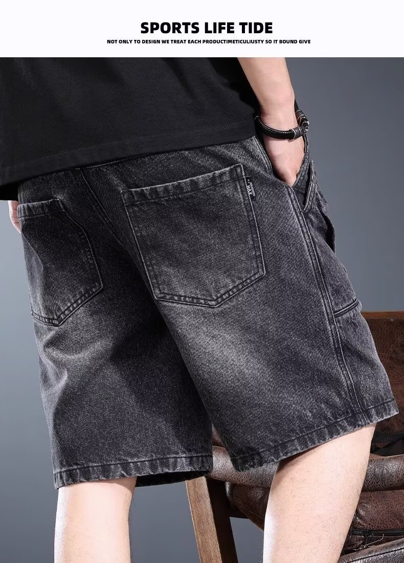 Men's Washed Denim Cargo Shorts Loose Fit Retro Streetwear Style_voghion.com
