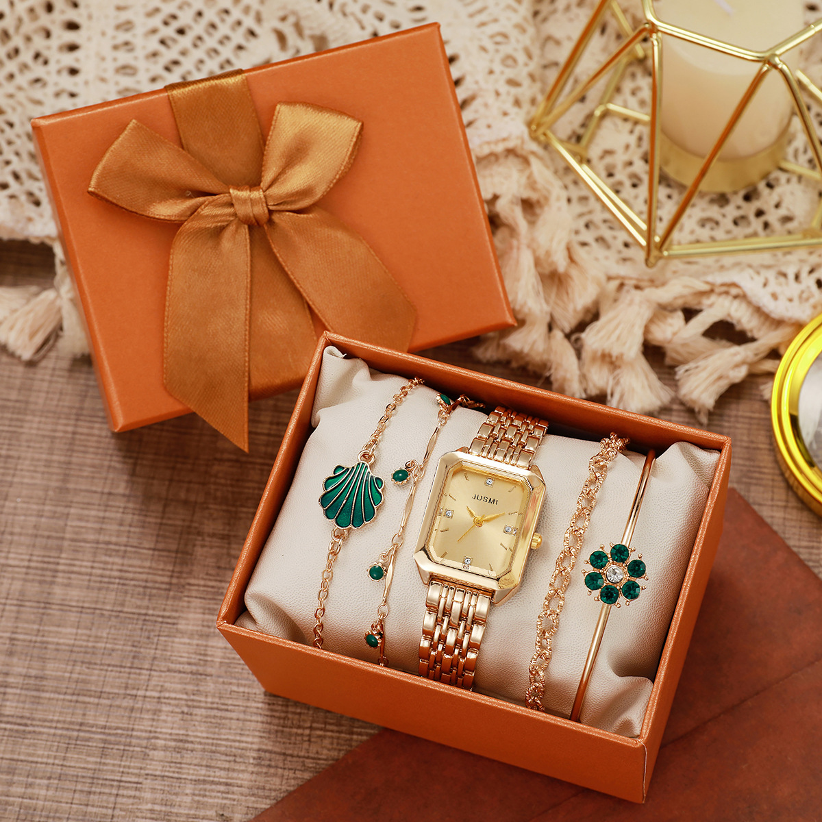 Round Dial Shape Casual Flower Shell Butterfly Double Snap Quartz Watch Women's Watches