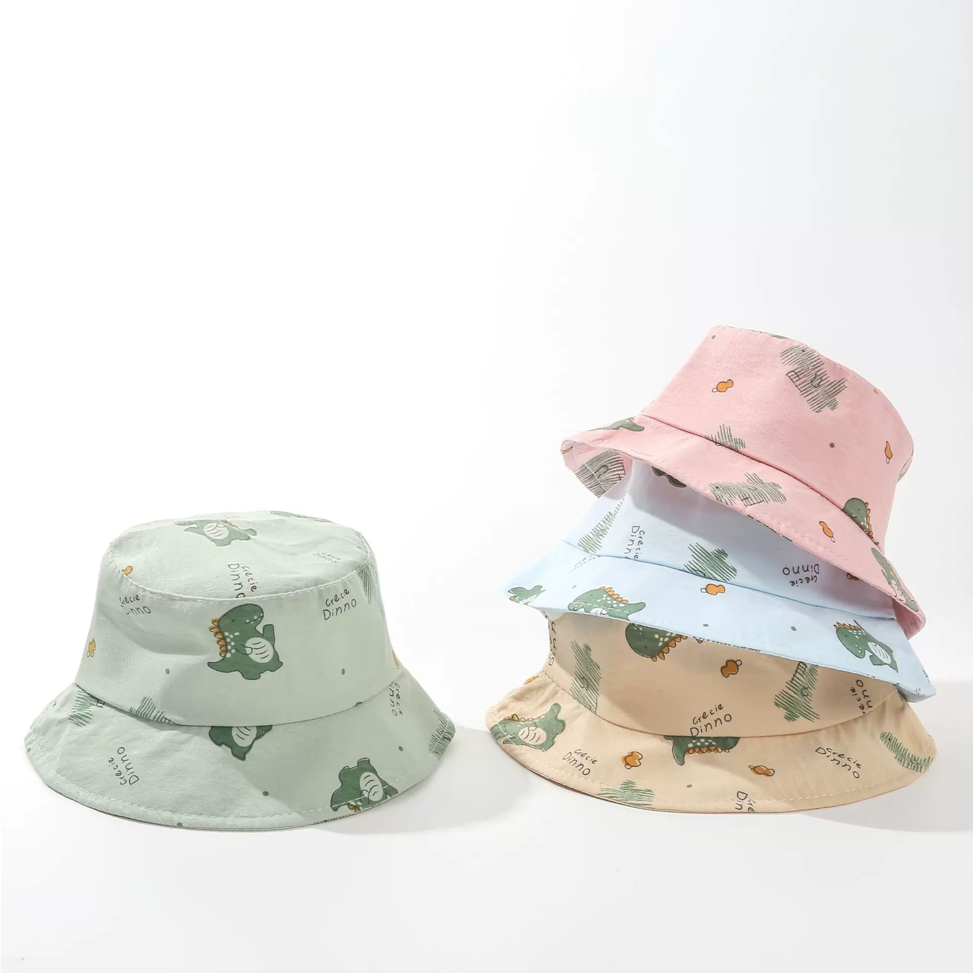 春秋季新款儿童帽子卡通恐龙宝宝帽渔夫帽婴儿帽可爱遮阳盆帽防风