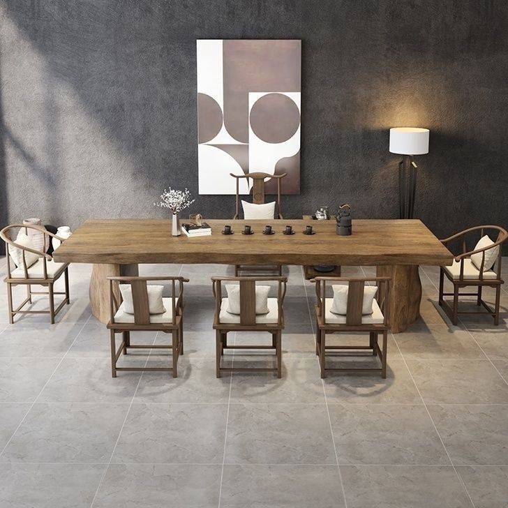 Solid Wood Large Plate Tea Table Table and Chair Combination Whole Board Office Log Living Room Home Tea-making Chinese Style Tea-drinking Modern Table