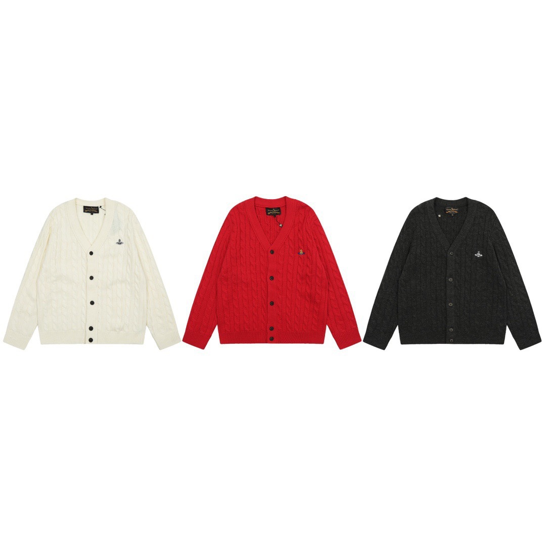 高品质vivi土星经典麻花秋冬新款羊毛开衫女外套慵懒风宽松复古上