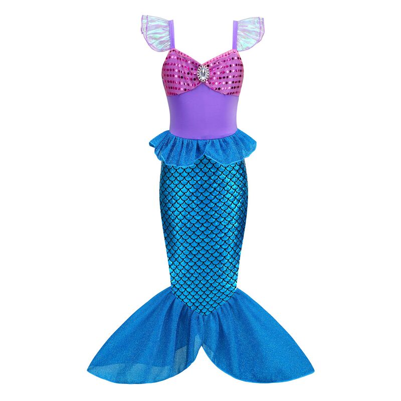 Popular girls' mermaid small flying sleeve sequined dress children's baby Western style strap princess dress fishtail dress