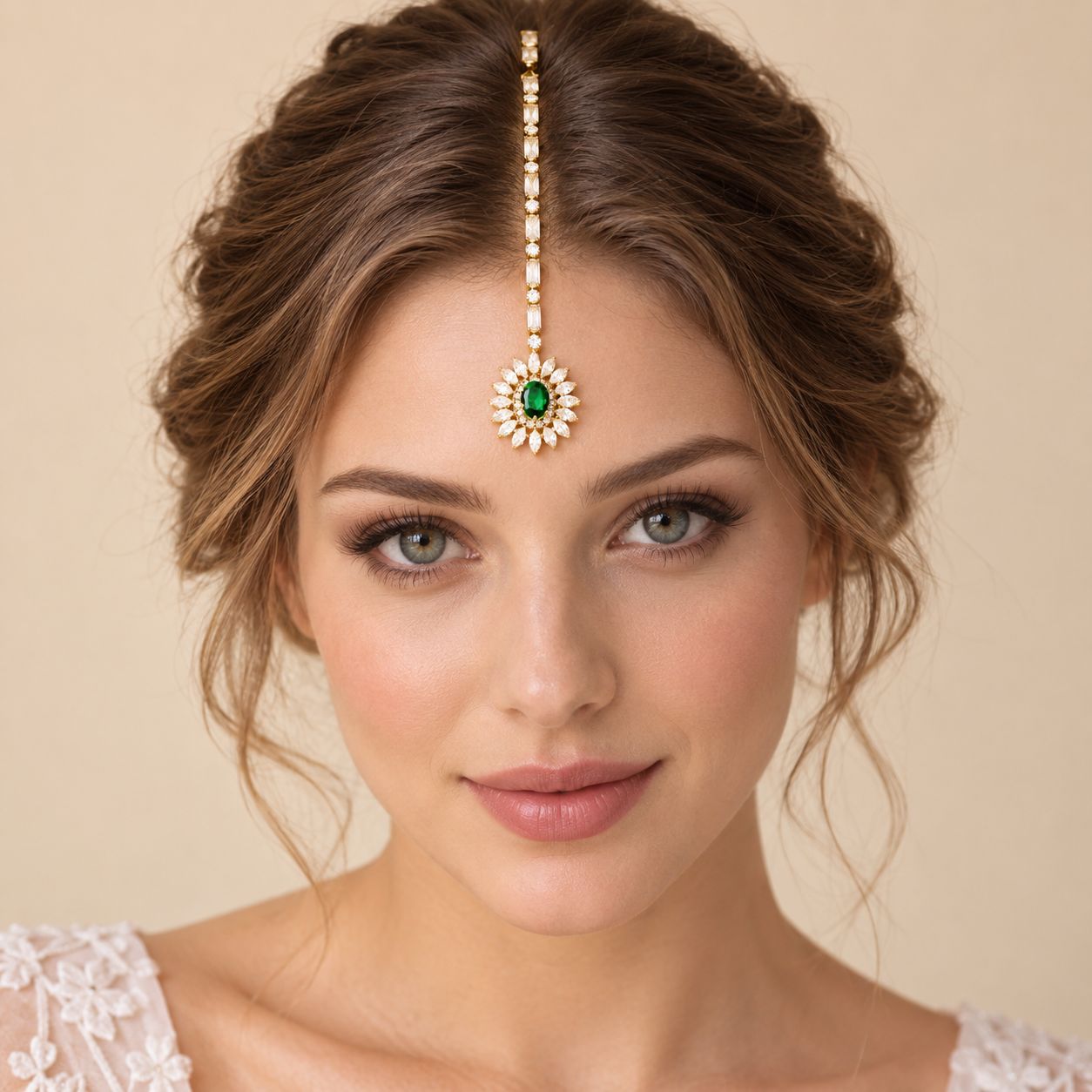 New ethnic-style floral forehead chain, versatile retro cubic zirconia brow chain, hair chain, bridal hair accessory