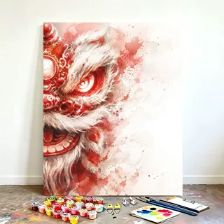 diy数字油画手工填色国风醒狮系列油画治愈解压房间复古装饰挂画