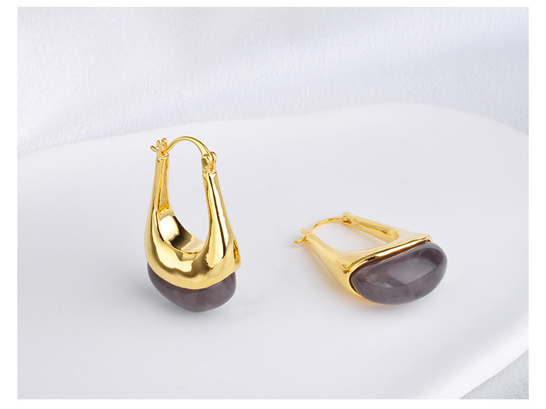 Simple Style Classic Style Geometric Copper Plating Inlay Amber Earrings 1 Pair display picture 2