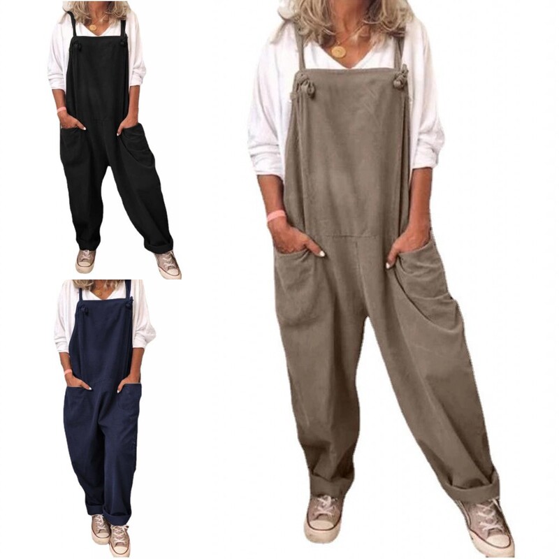 Amazon Cross-Border Spring and Autumn New Plus-Size Women's Jumpsuit Solid Color Casual Pocket Adjustable Strap Overalls Amazon Cross-Border Spring and Autumn New Plus-Size Women's Jumpsuit Solid Color Casual Pocket Adjustable Strap Overalls