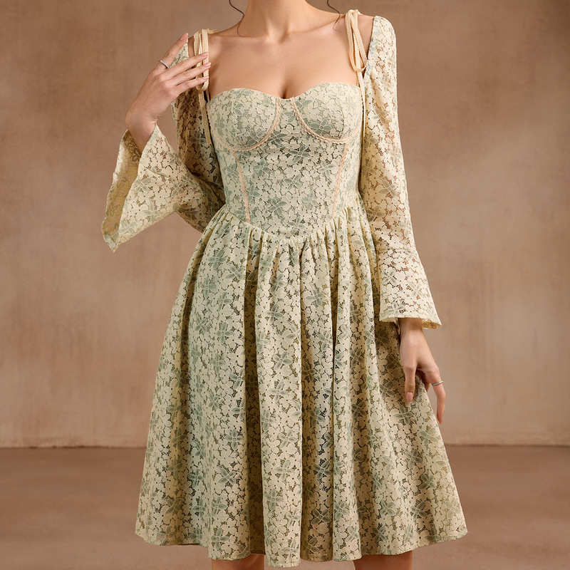 2025 Cross-Border European and American High-End French Green Sexy Tube Top Long-Sleeved Cut Out Lace Bridal Shower Gift 2025 Cross-Border European and American High-End French Green Sexy Tube Top Long-Sleeved Cut Out Lace Bridal Shower Gift