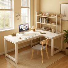 转角书桌书架一体桌子家用学习桌卧室拐角台式电脑桌办公桌工作台