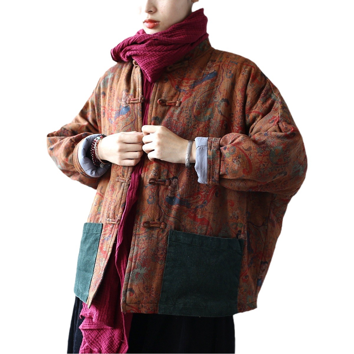 23113喜墨オリジナル冬国風復古立襟長袖綿服ゆったりして古い民族風を作って綿服を厚くする