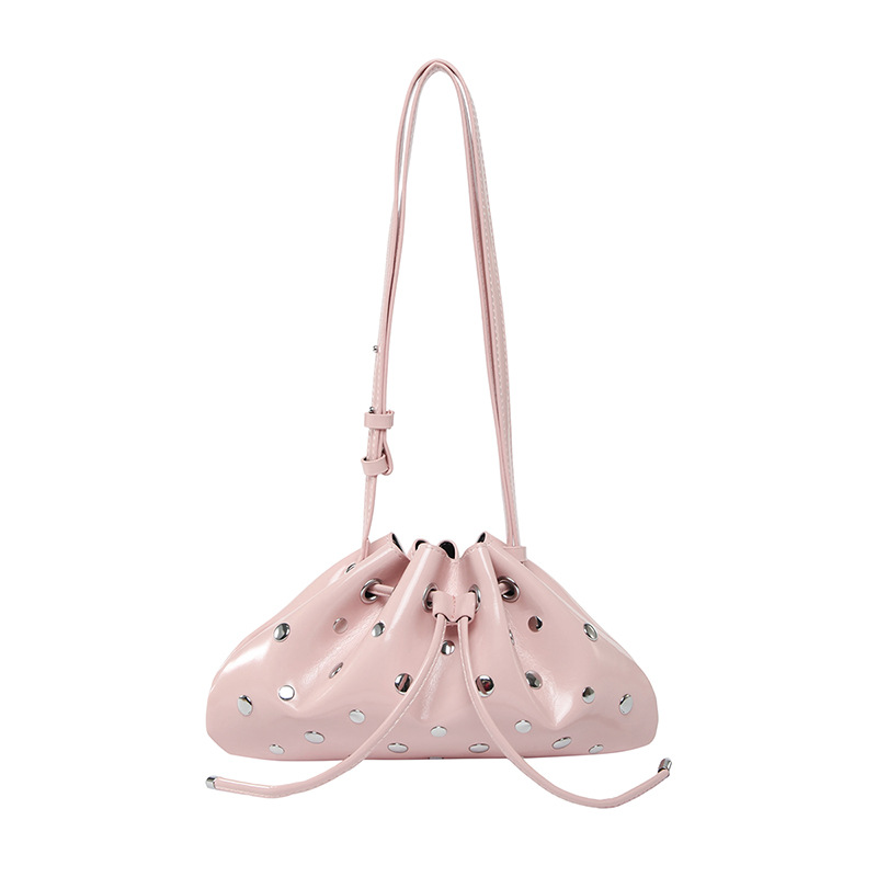 Bolso de cubo de textura transfronteriza 2025 verano nuevo bolso femenino moda gypsophila bolso de hombro remache personalizado bolso de mensajero