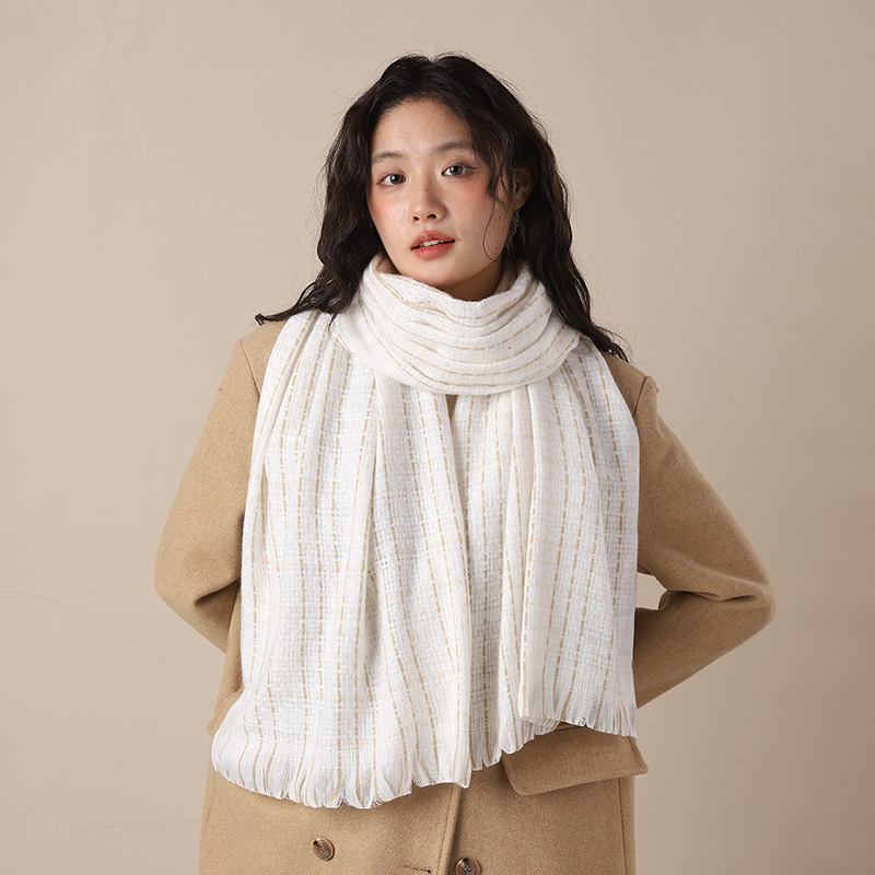 Elegant woven style cashmere 2024 new plaid women's winter Korean version versatile white student scarf_voghion.com