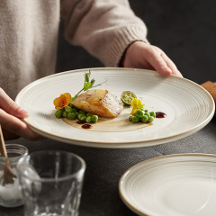 セラミックステーキ洋食平皿家庭用業務用軽贅沢高級感料理皿フレンチインスタ風パスタ朝食皿