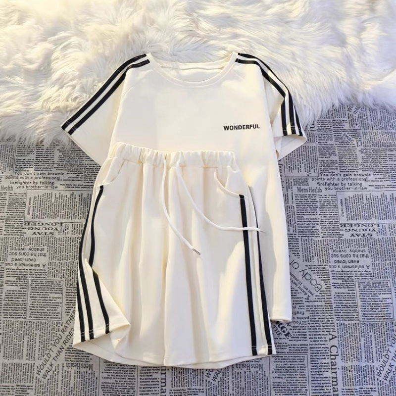 レジャースポーツ夏服、2025年新作ラグランスリーブコットン半袖ショーツスーツ2点セット女性用の完全なセット|undefined