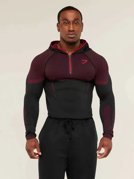 American-style SHARK shark logo fitness long-sleeve hoodie for men, suitable for sports training and cycling, elastic and quick-drying, half-zip sweatshirt