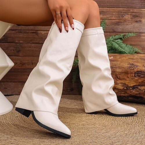 New Folded High Heel Fashion Boots Autumn New Thick Heel Plus Size British Style Long Leg Pants Boots for Women