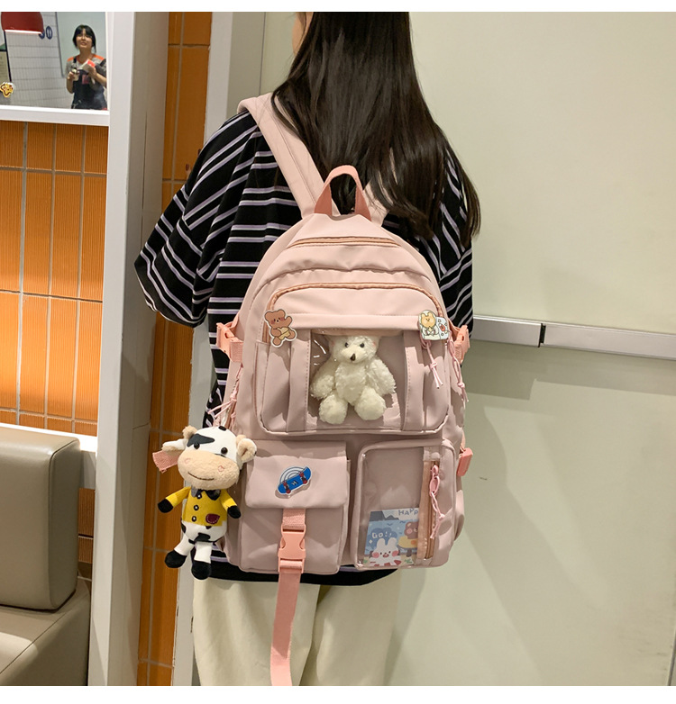 637g Weight Polyester Lining Material Zipper Closure Type School Occasion Nylon Material Solid Color Pattern Women'S Gender Square Shape White, Pink, Green, Blue, Black Color Large Size Wholesale Large Capacity Bear Backpack Nihaojewelry 14