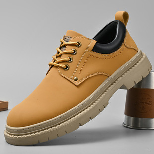 Cross-Border Large Size Spring New Men's Outdoor Casual Work Shoes Retro Style Genuine Leather Lace-Up Shoes Low-Top Martin Boots