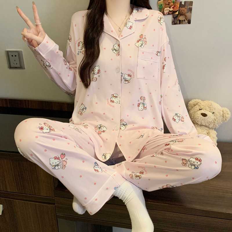 韩版甜美ins风休闲春秋季长袖长裤睡衣女高级感家居服可外穿批发|undefined