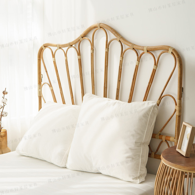 Japanese Style ins Natural Real Rattan Bed Headboard Homestay Model Room Background Floor Decoration Rattan Bed Backrest