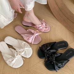 法式絕美夏季新款配裙子平底一字拖溫柔拖鞋外穿蝴蝶結涼鞋女