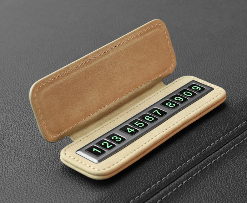 Temporary Parking Sign for Moving Car Phone Number Plate, Car-Mounted Flip-Top Suede Leather Temporary Parking Sign