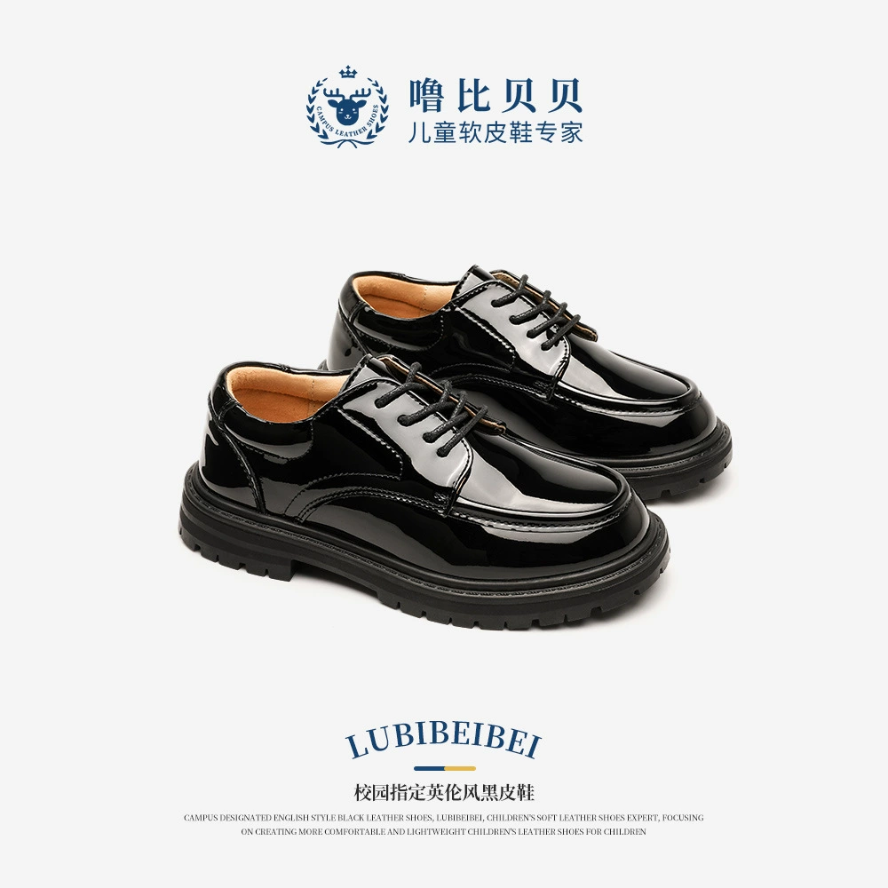 Новая Кожаная обувь Gulbi Beibei для мальчиков, черная обувь для учащихся средней школы, детская обувь из натуральной кожи