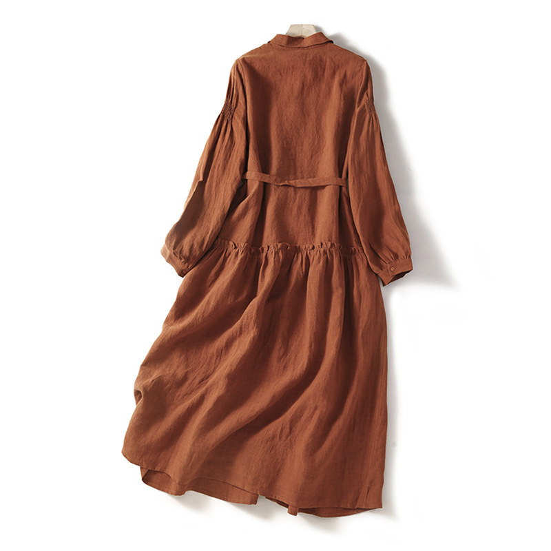 Bohemian Linen Dress for Women, Mid-Length, Elegant Cotton-Linen Shirt Dress, Artistic Loose Long-Sleeve Turn-Down Collar Cardigan for Meditation Bohemian Linen Dress for Women, Mid-Length, Elegant Cotton-Linen Shirt Dress, Artistic Loose Long-Sleeve Turn-Down Collar Cardigan for Meditation