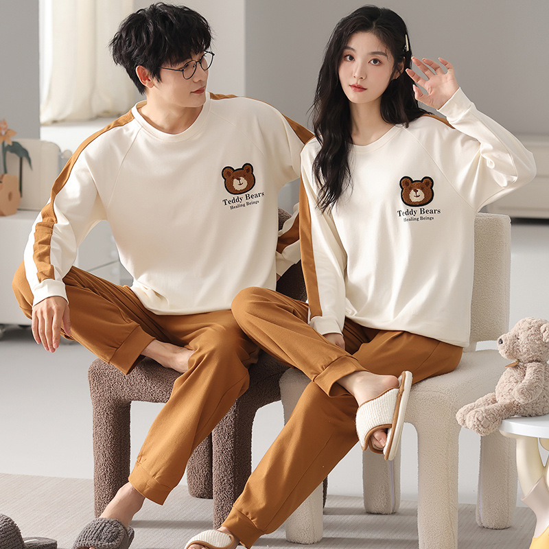 Cross-border new couple pajamas women's autumn and winter cotton cute cartoon long-sleeved trousers men's home wear suit