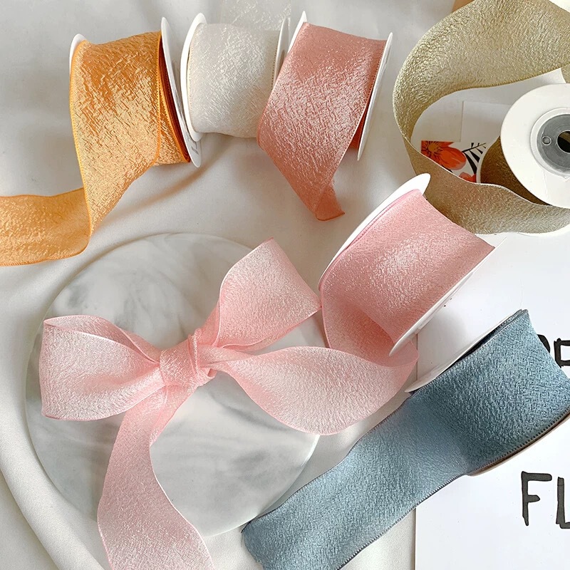 4cm Kapok Fish Tail Yarn Chiffon Yarn Ribbon Shiny Pleated Yarn Ribbon Hair Accessories Bow Handmade DIY Floral Materials