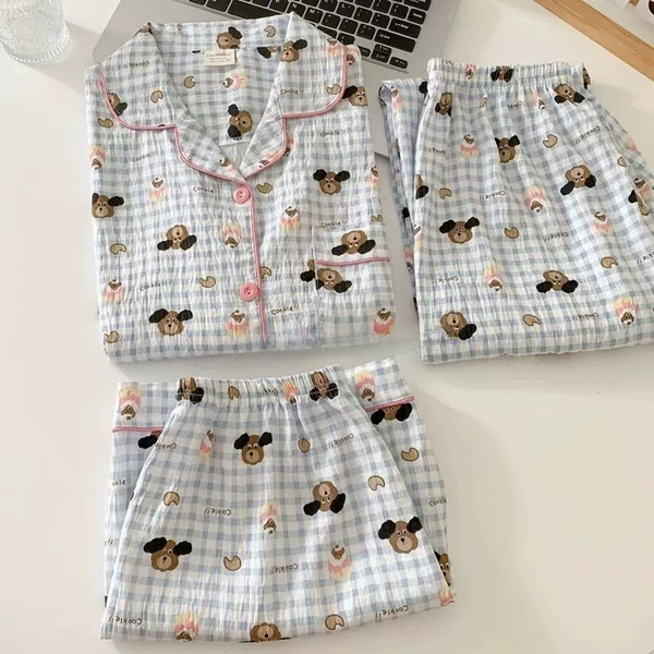 Yunduo Cotton-HCW-007# plaid cute dog three-piece set