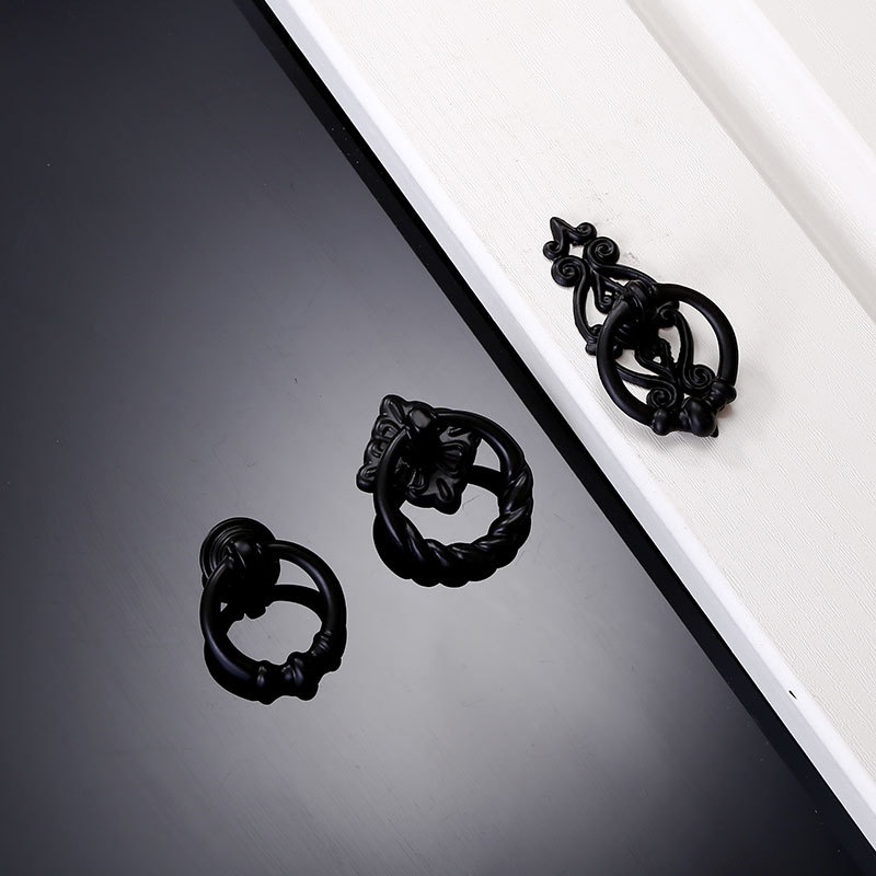 Wholesale American style handles, simple European style bronze bronze pull rings, wardrobe cabinet rings, matte black drawer furniture handles