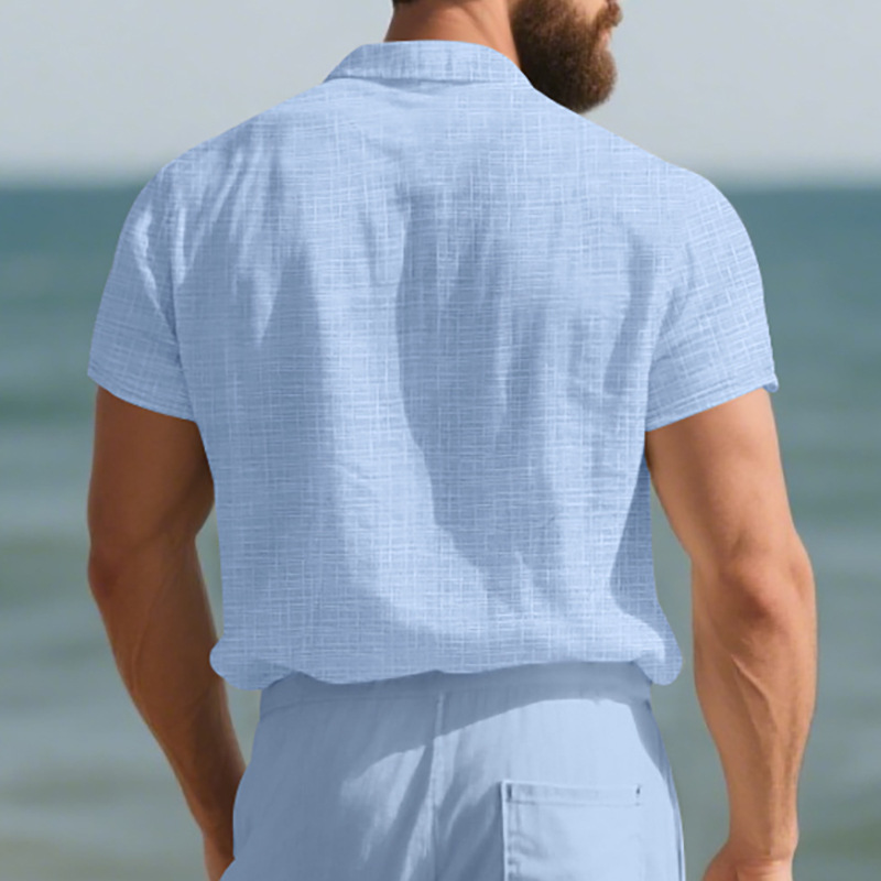 Chemise d'été à manches courtes pour homme, couleur unie, double poche, décontractée, pour les vacances_voghion.com