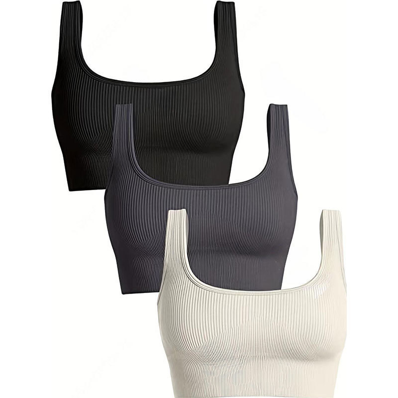 European and American Style Threaded Yoga Bra U-Shaped Seamless Knit Sports Fitness Yoga Tank Top Bra Women's Sports Bra Gym