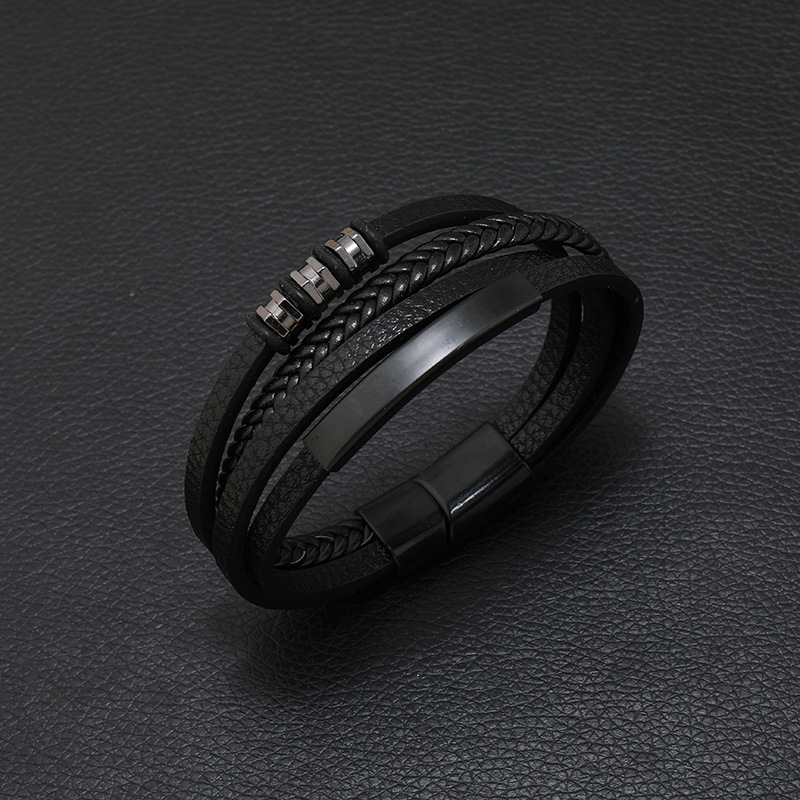 Retro Solid Color Alloy Leather Men's Bracelets Men Cord & Leather Bracelets display picture 2