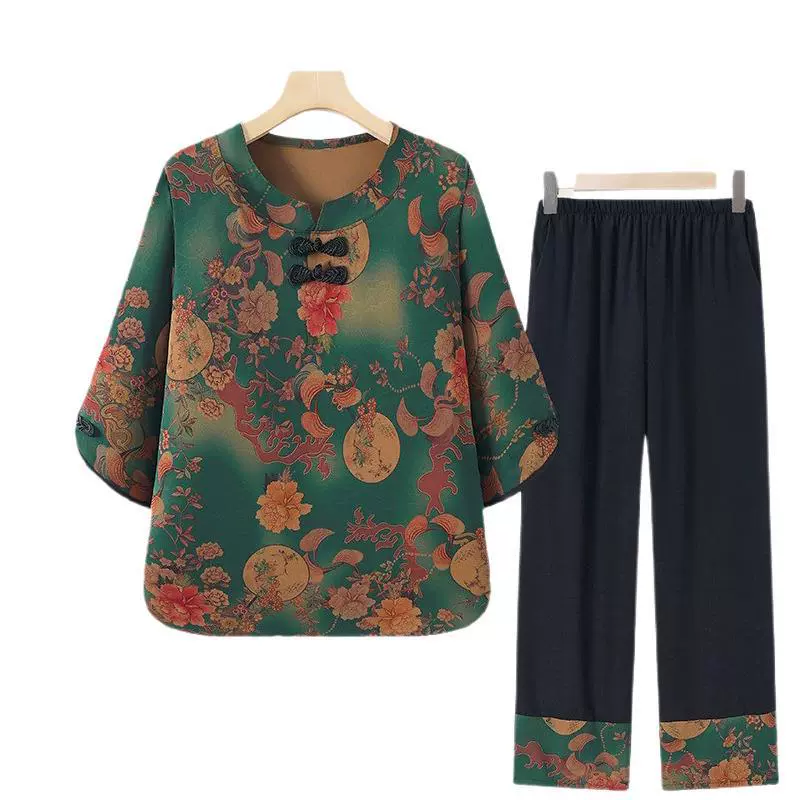 Летний костюм для бабушки 2025, новая футболка с коротким рукавом для женщин среднего и пожилого возраста, модная свободная одежда для мамы, для старушки