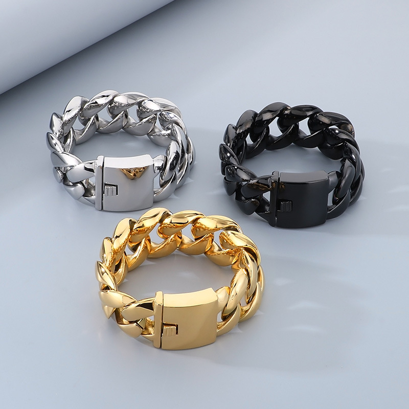 Joyas atmosféricas exageradas transfronterizas Hip Hop Rock europeo y americano 29mm Pulido redondo Pulido Cadena cubana Pulsera de acero de titanio para hombres