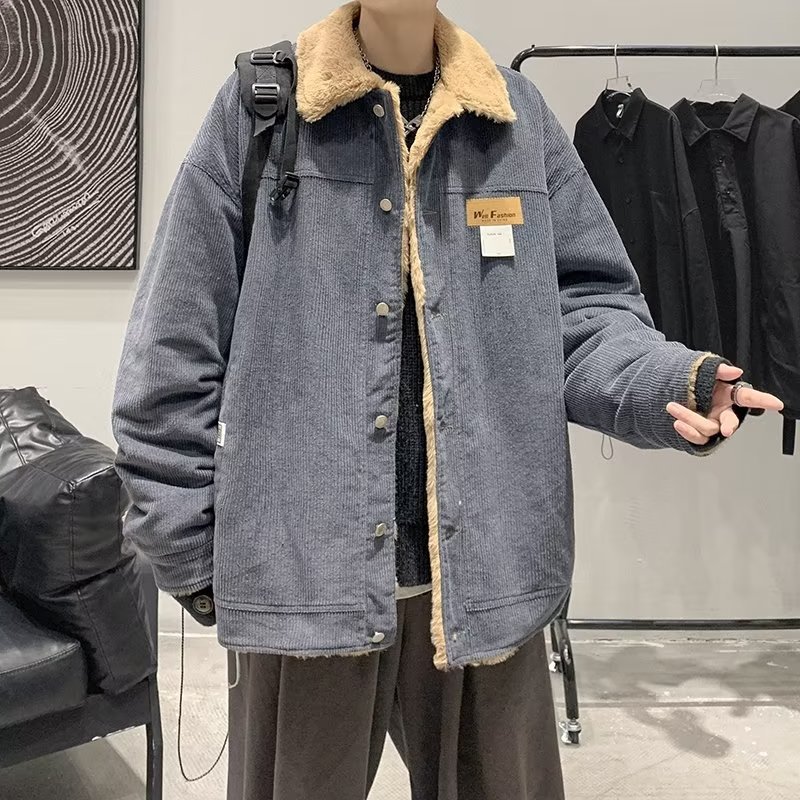 Abrigo de algodón de pana retro estilo de Hong Kong para hombres y mujeres invierno estilo coreano chic estilo de Hong Kong ropa de algodón gruesa informal de moda