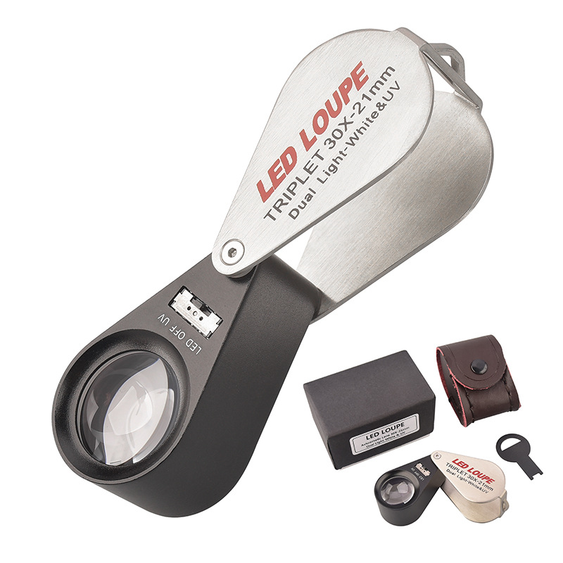 批发 全光学镀膜30倍放大镜带LED灯带验钞灯 古玩宝石鉴赏放大镜