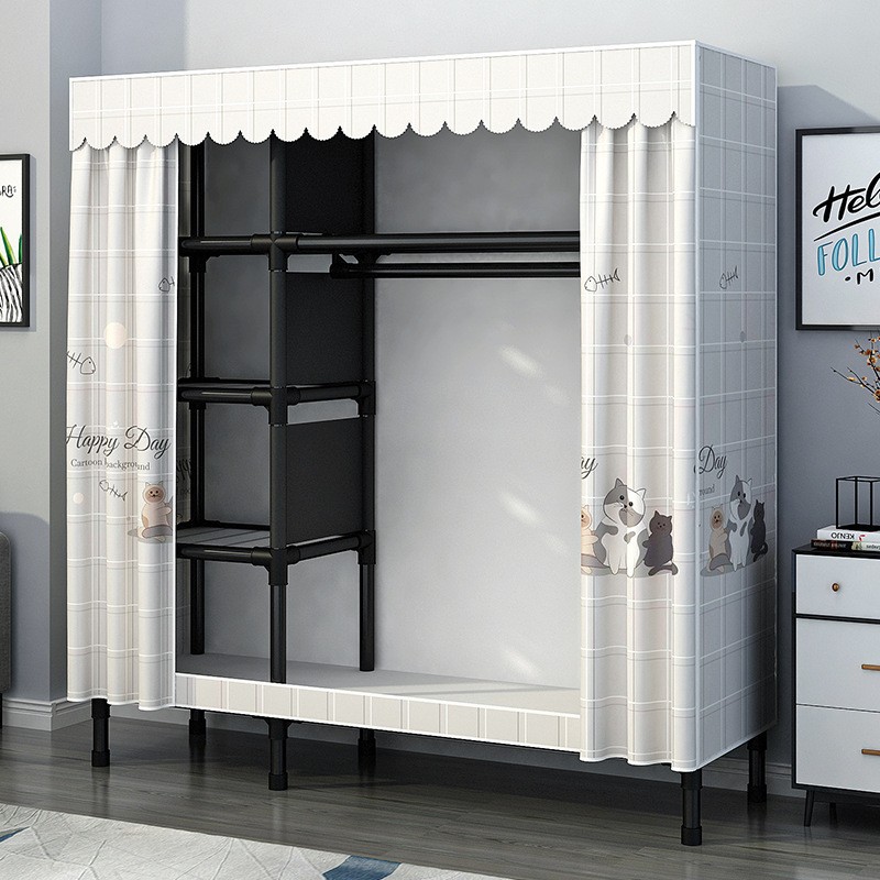 Wardrobe for Home Use in the Bedroom, Simple Assembly Fabric Wardrobe for Rental Apartments, Thickened and Reinforced All-Steel Frame, Economical, Sturdy and Durable