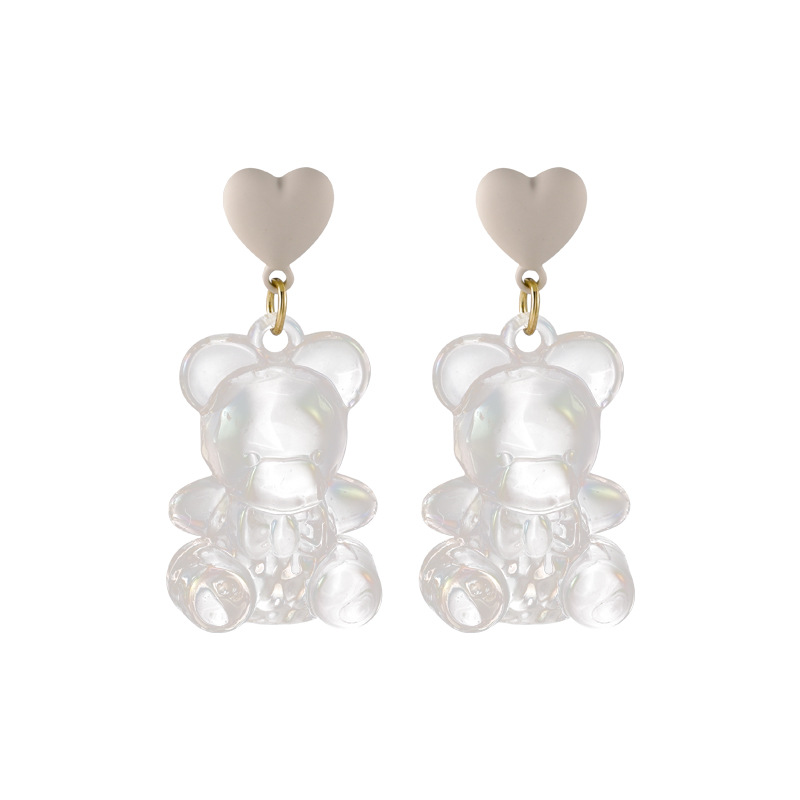 Korea Heart-shape Transparent Bear Earrings display picture 3