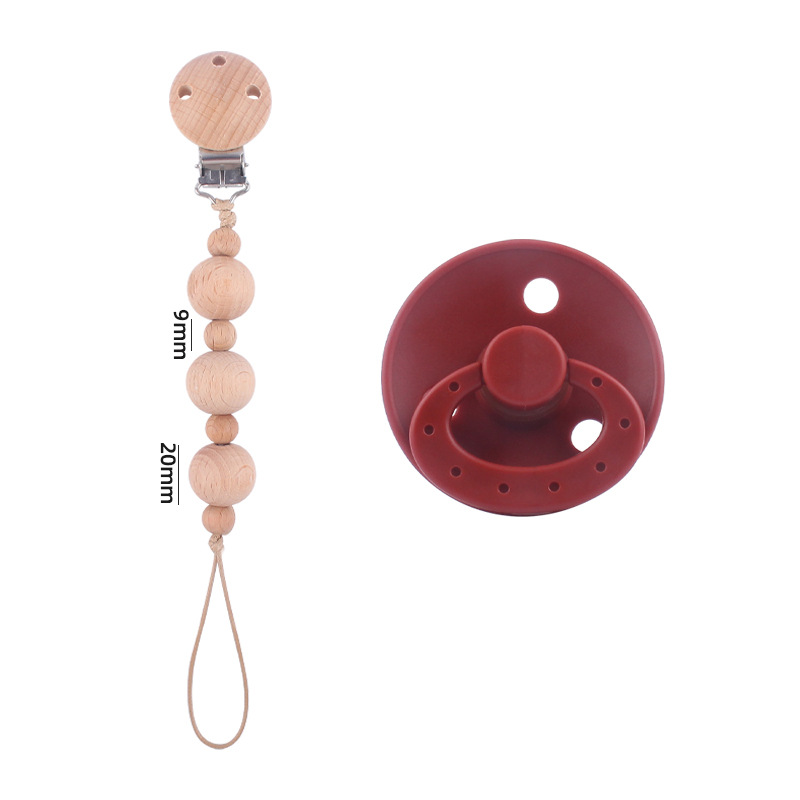 Nuevos suministros para bebés Beech chupete cadena calmante bebé redondo de silicona chupete mordedura molar traje de dos piezas