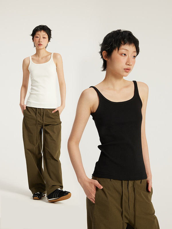 JIE ZHAN WOMEN'S | 高弾性糸スクエアカラーベスト 25 春夏カジュアルスポーツ痩身多用途サスペンダーボトリングシャツ女性用|undefined