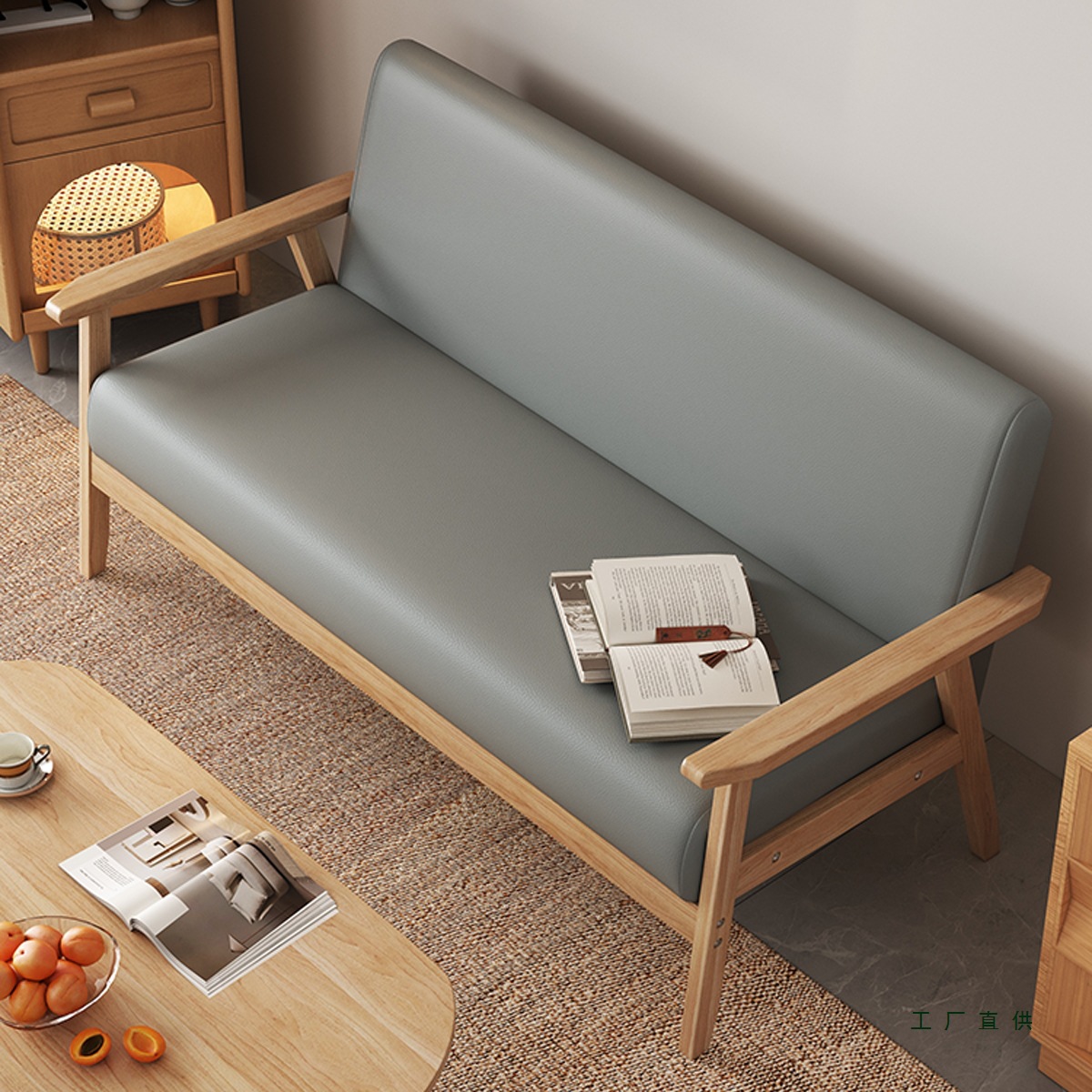 Solid Wood Japanese-Style Sofa for Small Apartments, Simple Natural Wood Single or Double Chair for Rental Apartments, Small and Minimalist