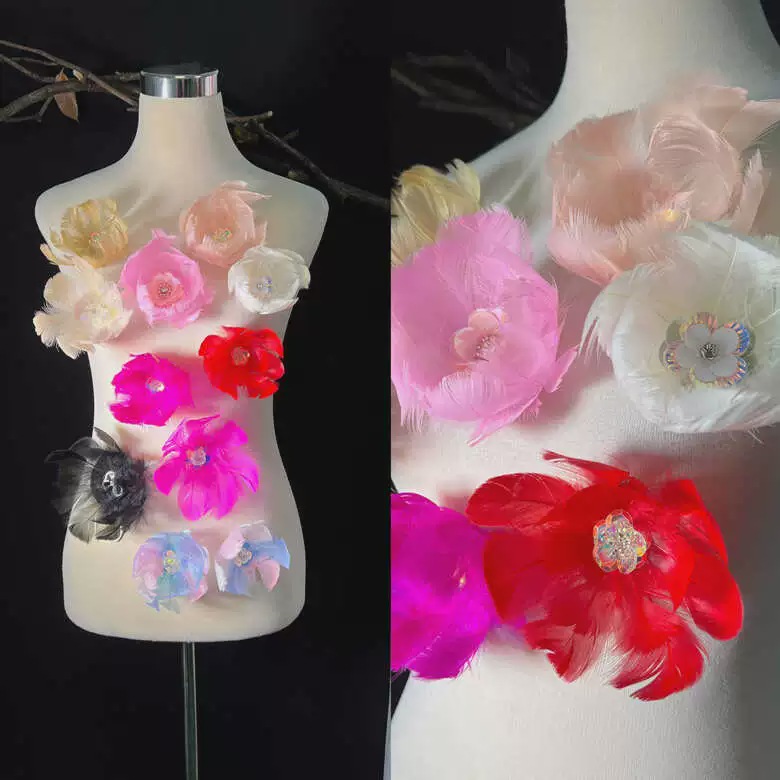 原创设计黑色羽毛花朵气质优雅百搭拍摄走秀表演服饰品辅料配饰