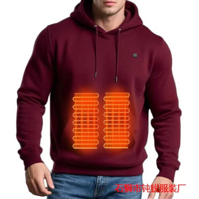 Cross-Border Electric Heating Men's Sweatshirt Hooded Plus Velvet Warm Outdoor Sports Electric Heating Sweatshirt for Men