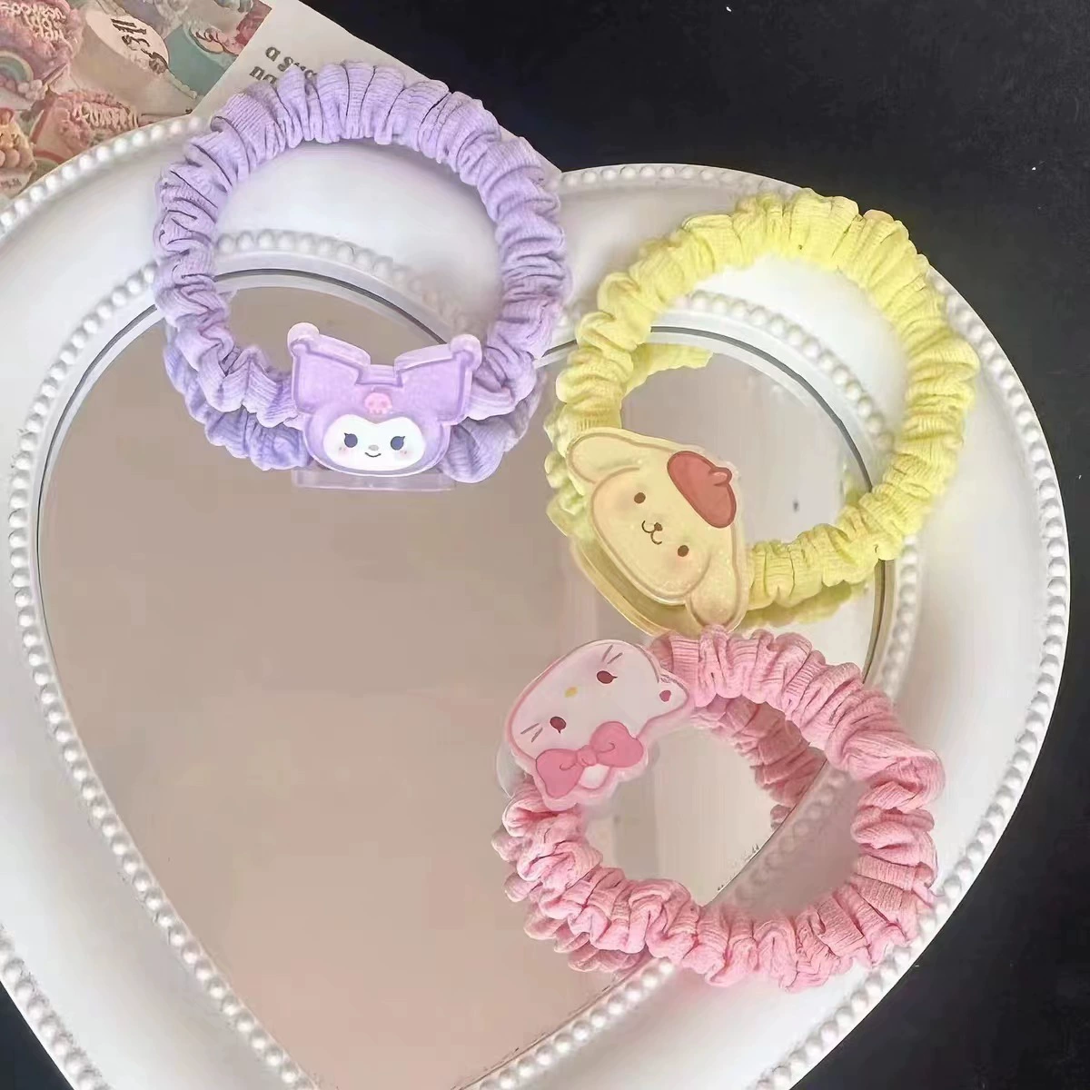 Милая девочка Sanrio Little Intestinal Color Tie Hair Hair Circle Hair Wiring INS Jade Guidou Dog Speaker