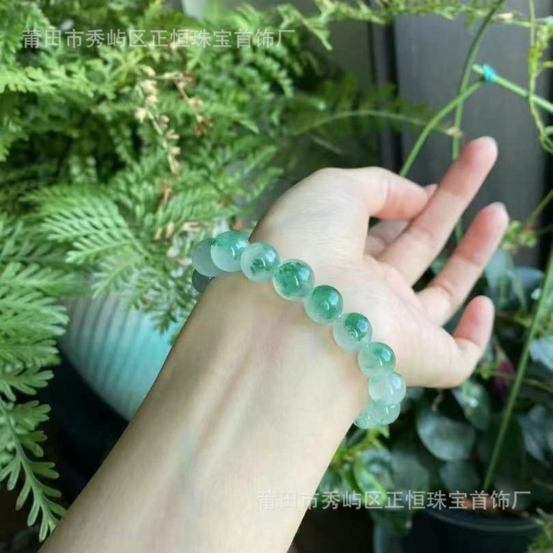 天然精品非洲翠高冰飘花绿色玉石手串翡翠设计手饰圆珠 礼品批发|undefined