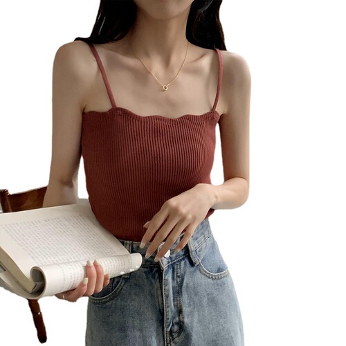 Women's Summer Outerwear with Small Suspenders Retro Hong Kong Style Sleeveless Top Korean Style Simple Bottoming Knitted Vest
