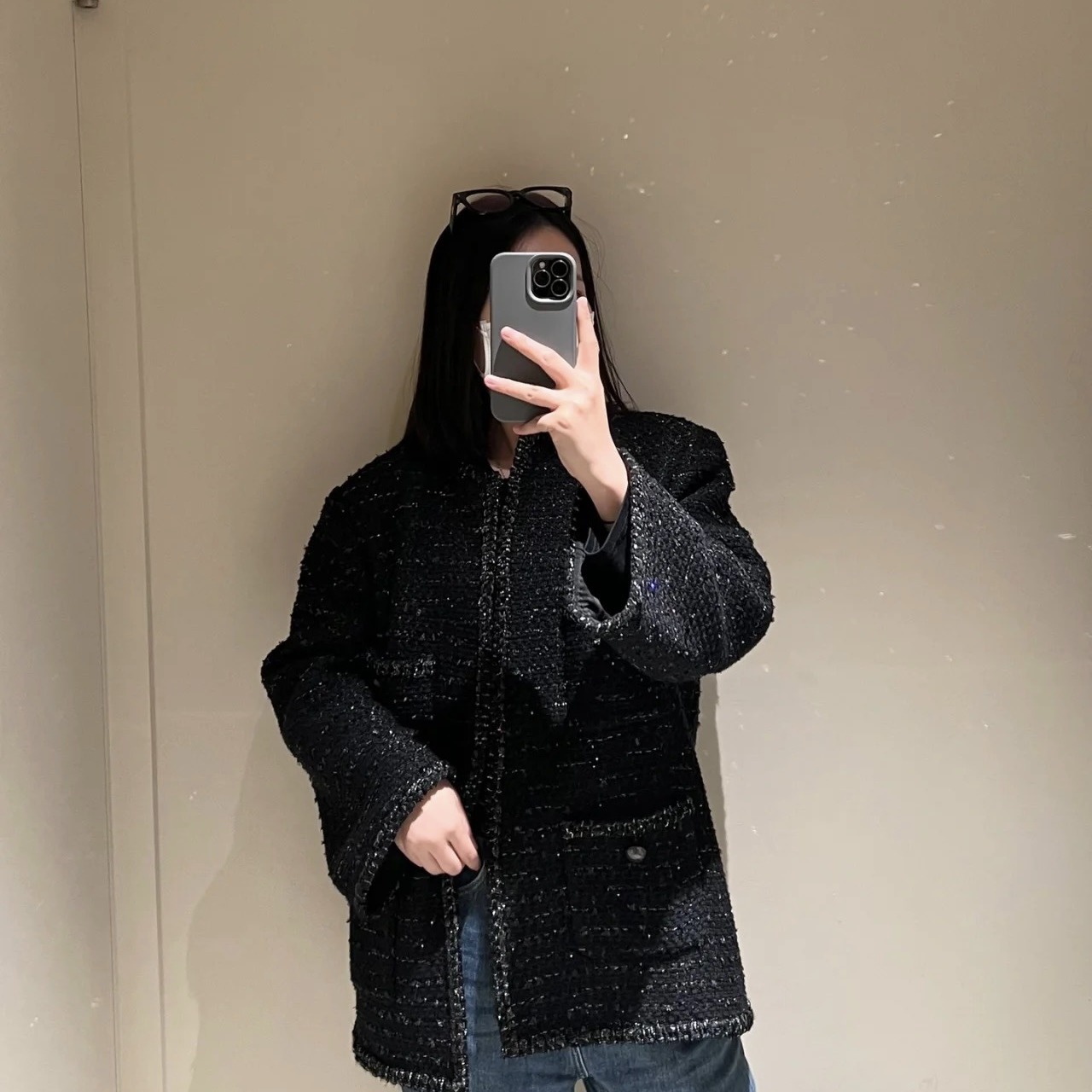 [Black Gold small fragrance] socialite light luxury French style small fragrance black gold tweed all-match slimming texture short coat autumn